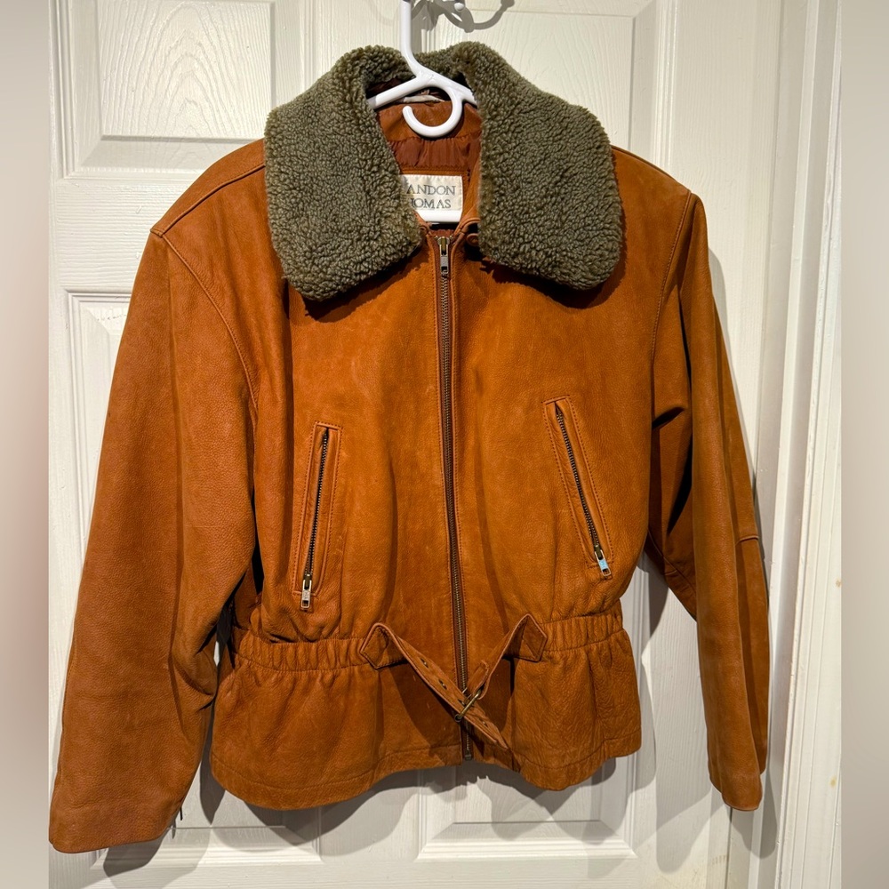 Brandon Thomas Ladies Winter Leather Coat with detachable collar size medium